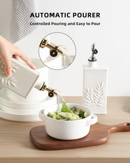 Sweejar Ceramic Olive Oil Dispenser Bottle for Kitchen, 17 Oz Relief Opaque Oil and Vinegar Dispenser Bottle with Spout, Suitable for Soy Sauce, Coffee Syrup, Liquids (Fogblue)