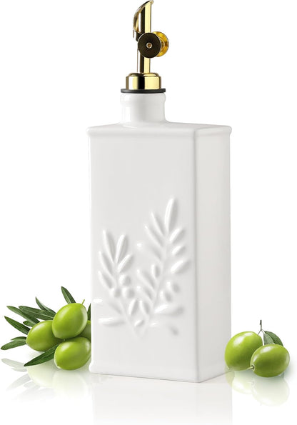 Sweejar Ceramic Olive Oil Dispenser Bottle for Kitchen, 17 Oz Relief Opaque Oil and Vinegar Dispenser Bottle with Spout, Suitable for Soy Sauce, Coffee Syrup, Liquids (Fogblue)