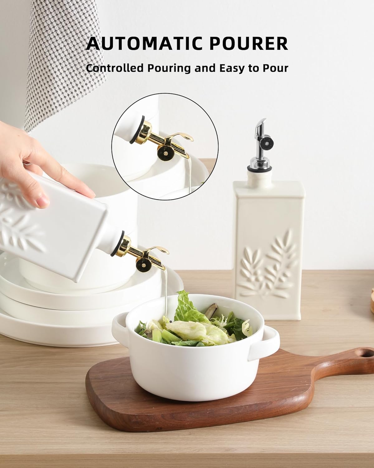 Sweejar Ceramic Olive Oil Dispenser Bottle for Kitchen, 17 Oz Relief Opaque Oil and Vinegar Dispenser Bottle with Spout, Suitable for Soy Sauce, Coffee Syrup, Liquids (Fogblue)