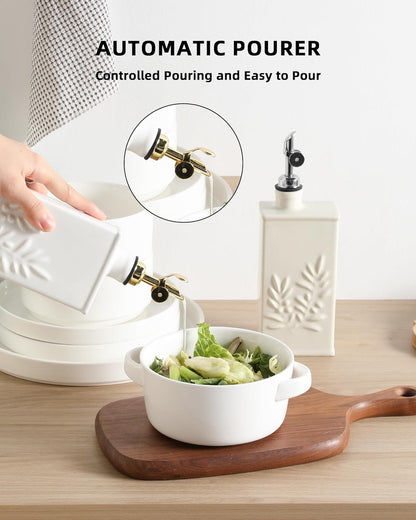 Sweejar Ceramic Olive Oil Dispenser Bottle for Kitchen, 17 Oz Relief Opaque Oil and Vinegar Dispenser Bottle with Spout, Suitable for Soy Sauce, Coffee Syrup, Liquids (Fogblue)
