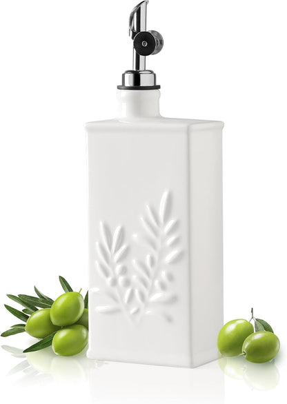 Sweejar Ceramic Olive Oil Dispenser Bottle for Kitchen, 17 Oz Relief Opaque Oil and Vinegar Dispenser Bottle with Spout, Suitable for Soy Sauce, Coffee Syrup, Liquids (Fogblue)