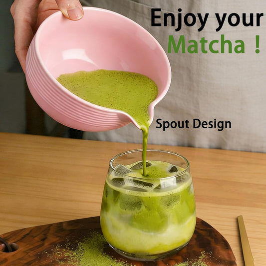 Clay&Fire Matcha Whisk set, 9 pcs Handcrafted Matcha Set for Beginner | Matcha Bowl with Spout and Whisk, Matcha Tea Kit for Matcha Lovers, Ideal Gift for Friend (Light pink)