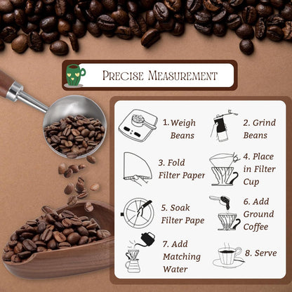 Vintage Coffee Scoop 10g/30ml Capacity Retro 304 Stainless Steel Coffee Measuring Spoon Walnut Wooden Handle Coffee Scoop Kitchen Utensil for Measuring Scooping Tea Coffee Spices (Short Handle)