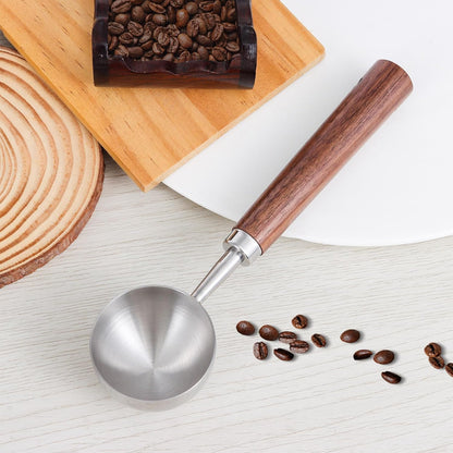 Vintage Coffee Scoop 10g/30ml Capacity Retro 304 Stainless Steel Coffee Measuring Spoon Walnut Wooden Handle Coffee Scoop Kitchen Utensil for Measuring Scooping Tea Coffee Spices (Short Handle)