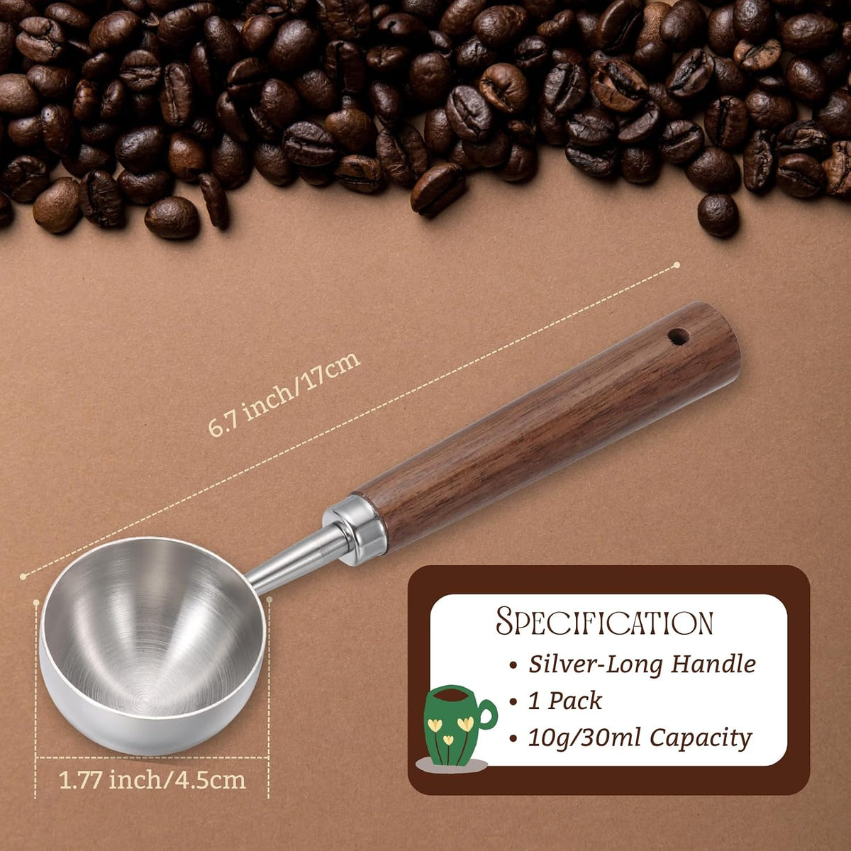 Vintage Coffee Scoop 10g/30ml Capacity Retro 304 Stainless Steel Coffee Measuring Spoon Walnut Wooden Handle Coffee Scoop Kitchen Utensil for Measuring Scooping Tea Coffee Spices (Short Handle)