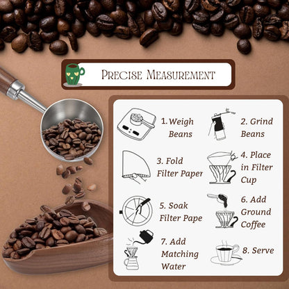Vintage Coffee Scoop 10g/30ml Capacity Retro 304 Stainless Steel Coffee Measuring Spoon Walnut Wooden Handle Coffee Scoop Kitchen Utensil for Measuring Scooping Tea Coffee Spices (Short Handle)