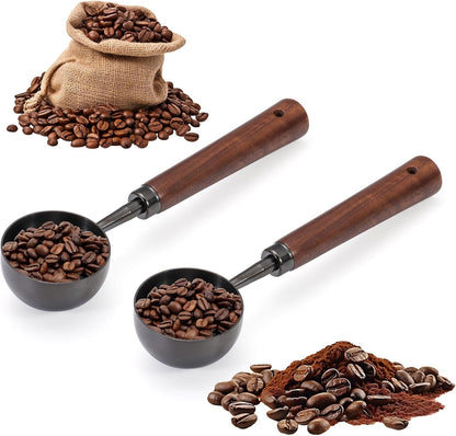 Vintage Coffee Scoop 10g/30ml Capacity Retro 304 Stainless Steel Coffee Measuring Spoon Walnut Wooden Handle Coffee Scoop Kitchen Utensil for Measuring Scooping Tea Coffee Spices (Short Handle)