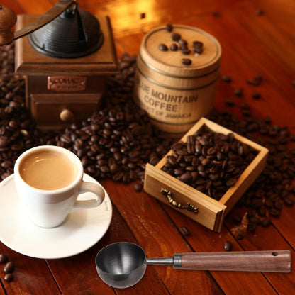 Vintage Coffee Scoop 10g/30ml Capacity Retro 304 Stainless Steel Coffee Measuring Spoon Walnut Wooden Handle Coffee Scoop Kitchen Utensil for Measuring Scooping Tea Coffee Spices (Short Handle)