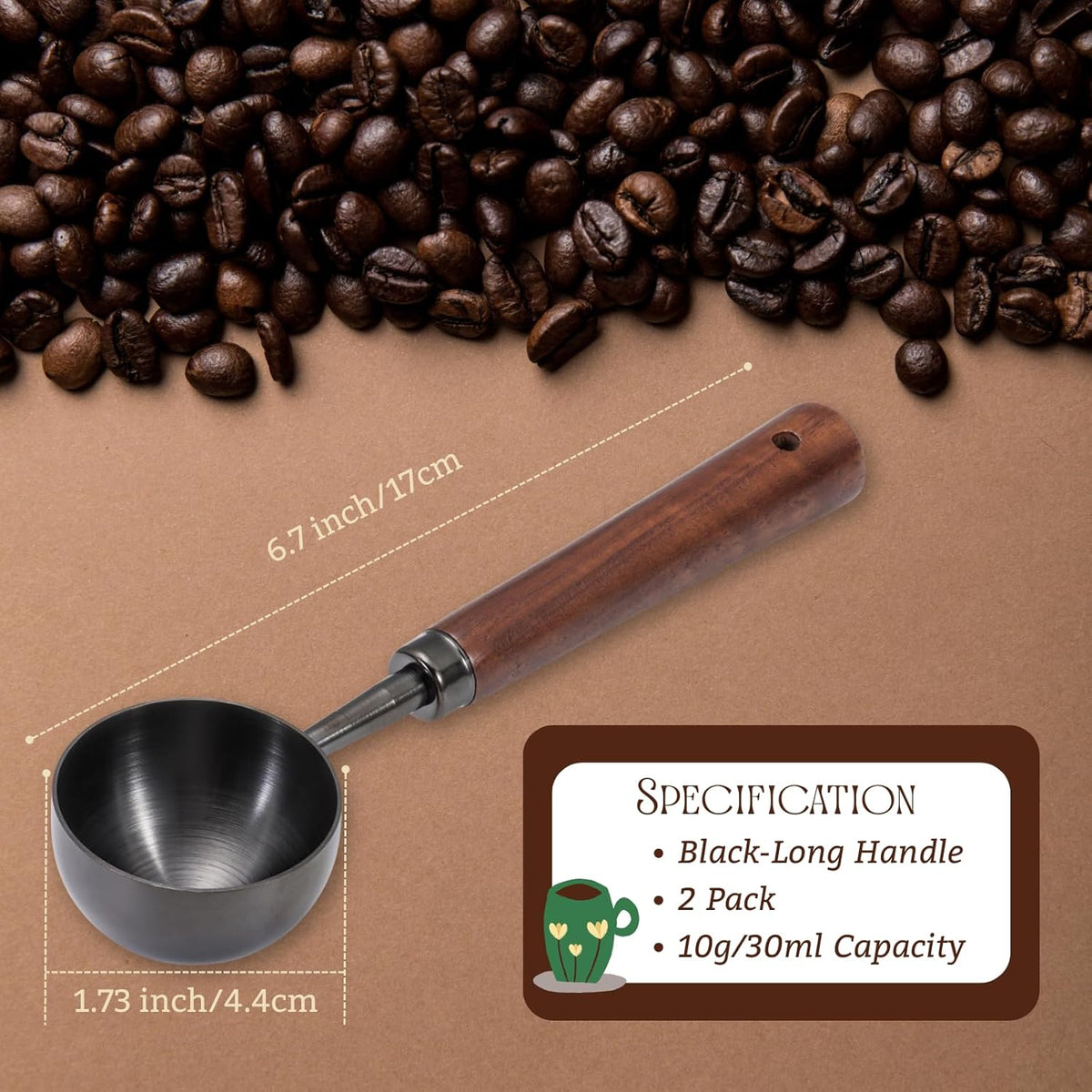 Vintage Coffee Scoop 10g/30ml Capacity Retro 304 Stainless Steel Coffee Measuring Spoon Walnut Wooden Handle Coffee Scoop Kitchen Utensil for Measuring Scooping Tea Coffee Spices (Short Handle)
