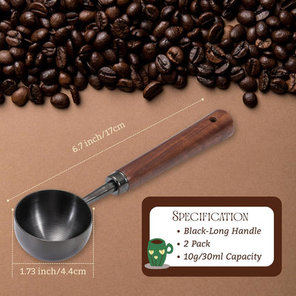 Vintage Coffee Scoop 10g/30ml Capacity Retro 304 Stainless Steel Coffee Measuring Spoon Walnut Wooden Handle Coffee Scoop Kitchen Utensil for Measuring Scooping Tea Coffee Spices (Short Handle)