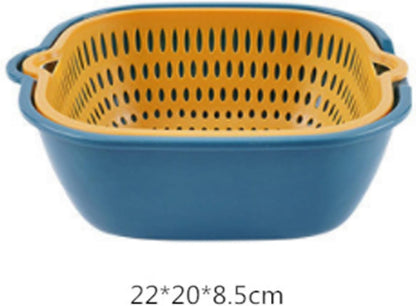 Vegetable Washing Baskets in The Kitchen, Kitchen Nesting Vegetable Fruit Washing Soaking Basket Plastic 2 in 1 Drain Colander Bowl Set Kitchen Fruit Washing Basin Strainer (M)