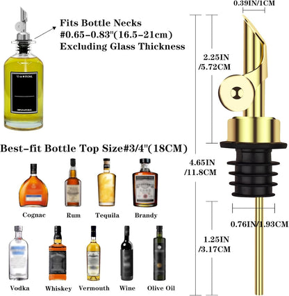 4 Pcs Olive Oil Dispenser Bottle Spout, Speed Liquor Pour Spout with Flip Top, Stainless Steel Auto Pour Spouts for Liquor Bottles, Oil Bottles, Vinegar, Syrup and Other Liquid Bottles Gold