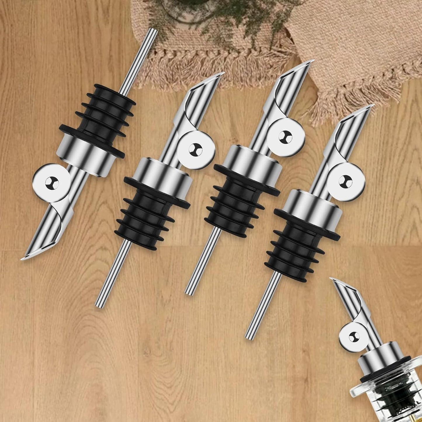 4 Pcs Olive Oil Dispenser Bottle Spout, Speed Liquor Pour Spout with Flip Top, Stainless Steel Auto Pour Spouts for Liquor Bottles, Oil Bottles, Vinegar, Syrup and Other Liquid Bottles Gold