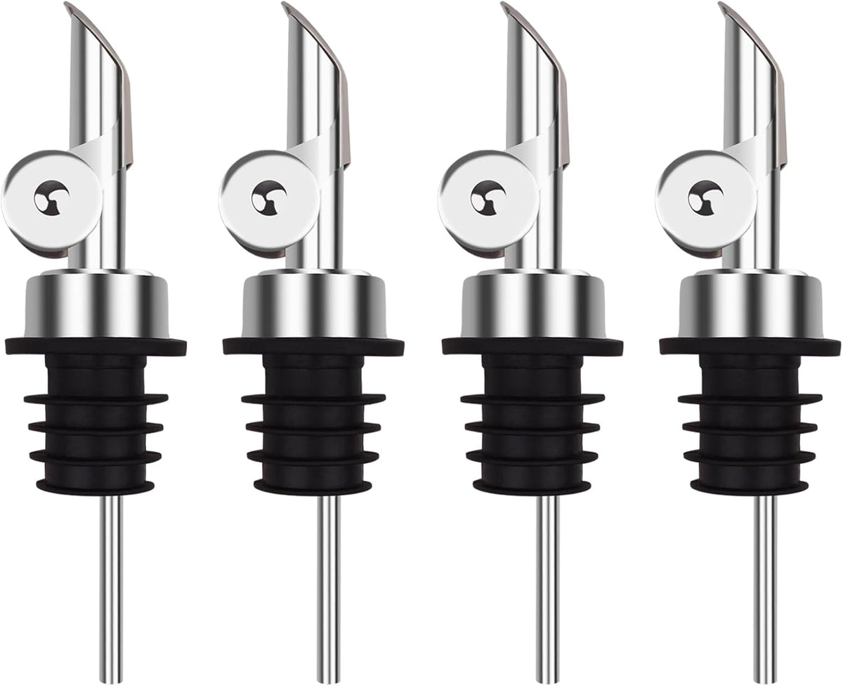 4 Pcs Olive Oil Dispenser Bottle Spout, Speed Liquor Pour Spout with Flip Top, Stainless Steel Auto Pour Spouts for Liquor Bottles, Oil Bottles, Vinegar, Syrup and Other Liquid Bottles Gold