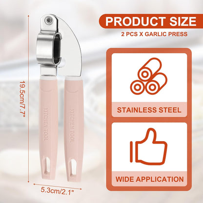 2pcs Garlic Press, 7.7 Inch Stainless Steel Garlic Crusher and Peeler Set for Home Cooks and Professional Chefs, Silver