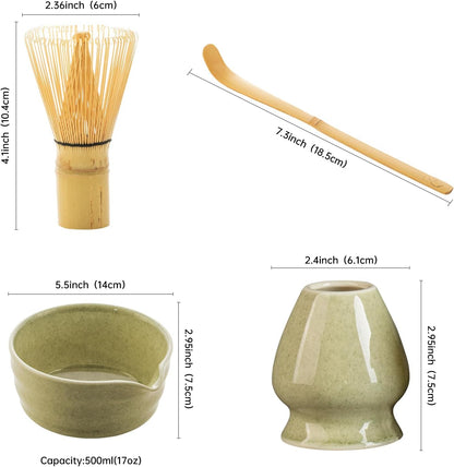 Matcha Whisk Set，Matcha Set includes Match Bowl with Spout and Whisk, Matcha Whisk Stand,Bamboo Matcha Scoop，5 Pcs Complete Ceramic Matcha Kit