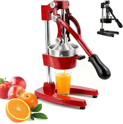 Kitchen Cast Iron Juicer - Easy-to-Clean Heavy-Duty Manual Juicer, Professional Citrus Juicer - Stainless Steel Lemon Squeezer - Manual Citrus Press & Orange Squeezer - Orange Juicer (Red)