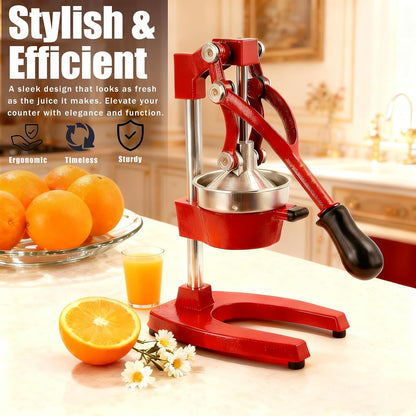Kitchen Cast Iron Juicer - Easy-to-Clean Heavy-Duty Manual Juicer, Professional Citrus Juicer - Stainless Steel Lemon Squeezer - Manual Citrus Press & Orange Squeezer - Orange Juicer (Red)