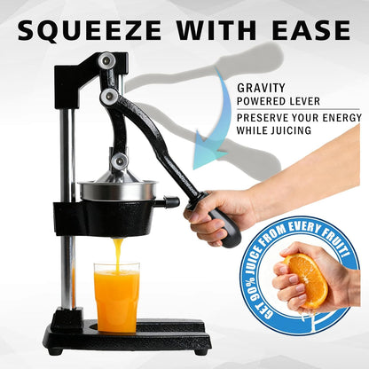 Kitchen Cast Iron Juicer - Easy-to-Clean Heavy-Duty Manual Juicer, Professional Citrus Juicer - Stainless Steel Lemon Squeezer - Manual Citrus Press & Orange Squeezer - Orange Juicer (Red)