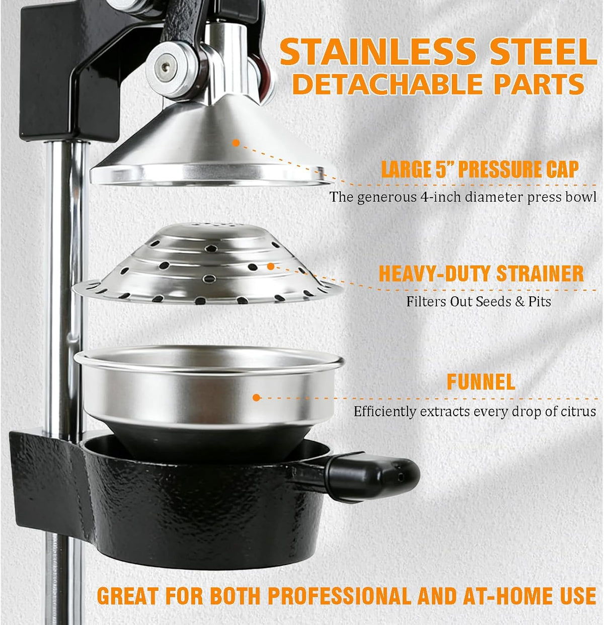 Kitchen Cast Iron Juicer - Easy-to-Clean Heavy-Duty Manual Juicer, Professional Citrus Juicer - Stainless Steel Lemon Squeezer - Manual Citrus Press & Orange Squeezer - Orange Juicer (Red)