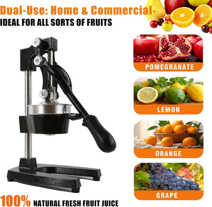Kitchen Cast Iron Juicer - Easy-to-Clean Heavy-Duty Manual Juicer, Professional Citrus Juicer - Stainless Steel Lemon Squeezer - Manual Citrus Press & Orange Squeezer - Orange Juicer (Red)