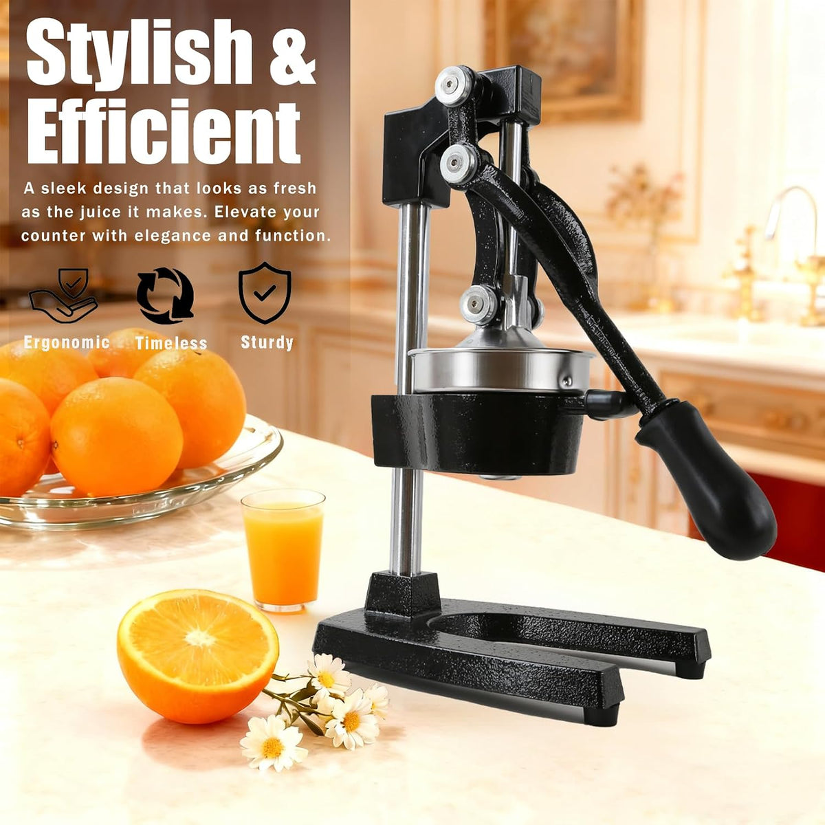 Kitchen Cast Iron Juicer - Easy-to-Clean Heavy-Duty Manual Juicer, Professional Citrus Juicer - Stainless Steel Lemon Squeezer - Manual Citrus Press & Orange Squeezer - Orange Juicer (Red)