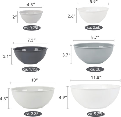 BoxedHome BPA Free Plastic Round Mixing Bowl with Lids, 12 Pack Nesting Bowls with Lids Set, Microwave and Dishwasher Safe Prep & Serving Bowls Great for Mixing, Baking, Serving (White, 12pcs)