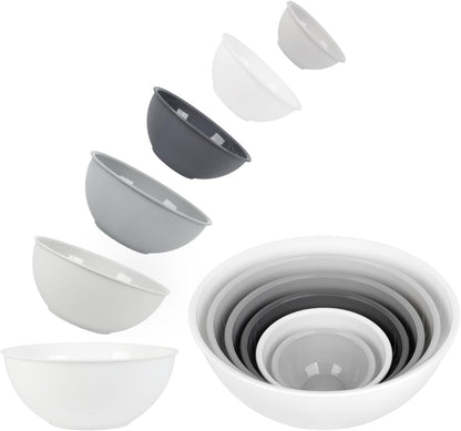 BoxedHome BPA Free Plastic Round Mixing Bowl with Lids, 12 Pack Nesting Bowls with Lids Set, Microwave and Dishwasher Safe Prep & Serving Bowls Great for Mixing, Baking, Serving (White, 12pcs)