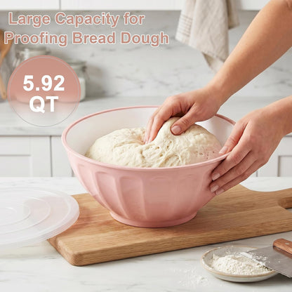 BoxedHome BPA Free Plastic Round Mixing Bowl with Lids, 12 Pack Nesting Bowls with Lids Set, Microwave and Dishwasher Safe Prep & Serving Bowls Great for Mixing, Baking, Serving (White, 12pcs)