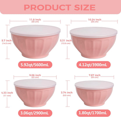 BoxedHome BPA Free Plastic Round Mixing Bowl with Lids, 12 Pack Nesting Bowls with Lids Set, Microwave and Dishwasher Safe Prep & Serving Bowls Great for Mixing, Baking, Serving (White, 12pcs)