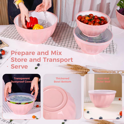 BoxedHome BPA Free Plastic Round Mixing Bowl with Lids, 12 Pack Nesting Bowls with Lids Set, Microwave and Dishwasher Safe Prep & Serving Bowls Great for Mixing, Baking, Serving (White, 12pcs)