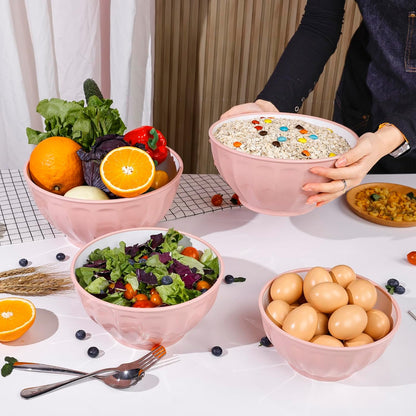 BoxedHome BPA Free Plastic Round Mixing Bowl with Lids, 12 Pack Nesting Bowls with Lids Set, Microwave and Dishwasher Safe Prep & Serving Bowls Great for Mixing, Baking, Serving (White, 12pcs)