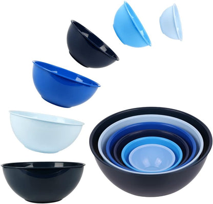 BoxedHome BPA Free Plastic Round Mixing Bowl with Lids, 12 Pack Nesting Bowls with Lids Set, Microwave and Dishwasher Safe Prep & Serving Bowls Great for Mixing, Baking, Serving (White, 12pcs)
