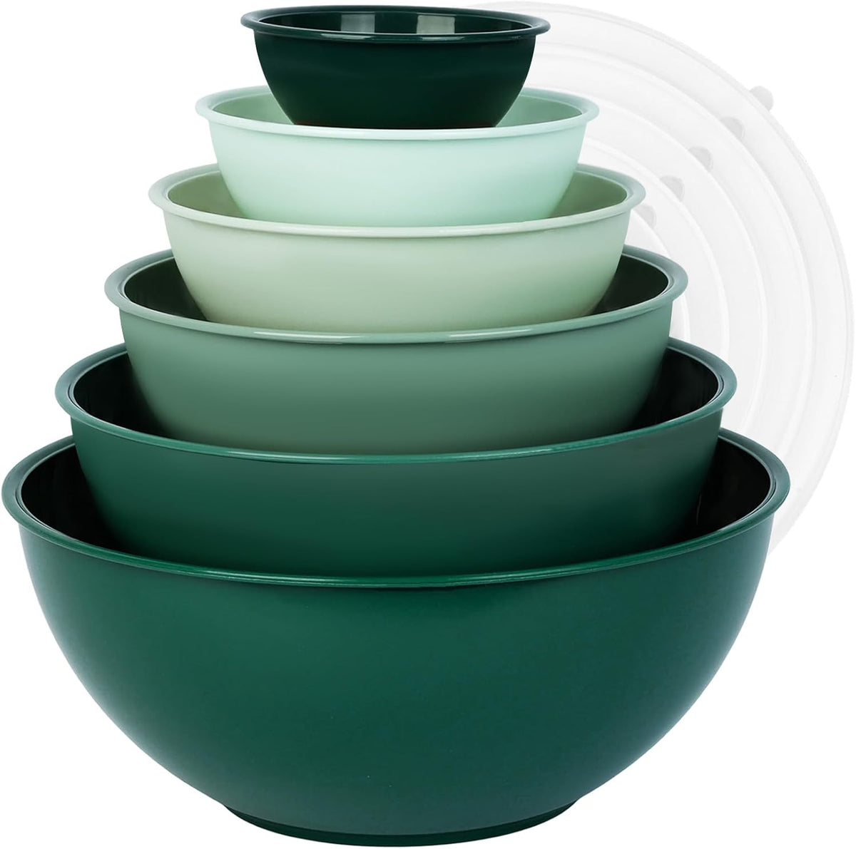 BoxedHome BPA Free Plastic Round Mixing Bowl with Lids, 12 Pack Nesting Bowls with Lids Set, Microwave and Dishwasher Safe Prep & Serving Bowls Great for Mixing, Baking, Serving (White, 12pcs)