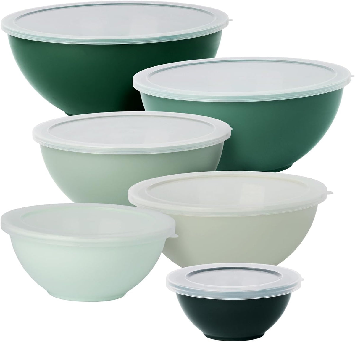 BoxedHome BPA Free Plastic Round Mixing Bowl with Lids, 12 Pack Nesting Bowls with Lids Set, Microwave and Dishwasher Safe Prep & Serving Bowls Great for Mixing, Baking, Serving (White, 12pcs)
