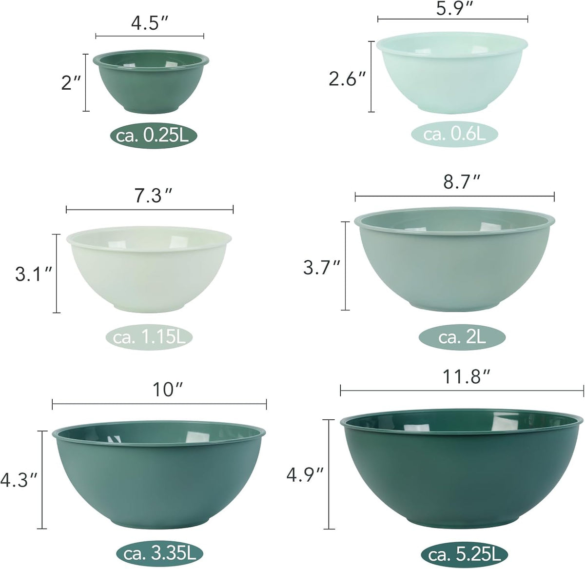 BoxedHome BPA Free Plastic Round Mixing Bowl with Lids, 12 Pack Nesting Bowls with Lids Set, Microwave and Dishwasher Safe Prep & Serving Bowls Great for Mixing, Baking, Serving (White, 12pcs)