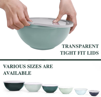 BoxedHome BPA Free Plastic Round Mixing Bowl with Lids, 12 Pack Nesting Bowls with Lids Set, Microwave and Dishwasher Safe Prep & Serving Bowls Great for Mixing, Baking, Serving (White, 12pcs)