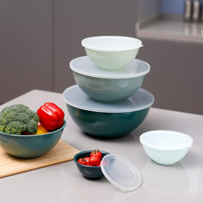 BoxedHome BPA Free Plastic Round Mixing Bowl with Lids, 12 Pack Nesting Bowls with Lids Set, Microwave and Dishwasher Safe Prep & Serving Bowls Great for Mixing, Baking, Serving (White, 12pcs)