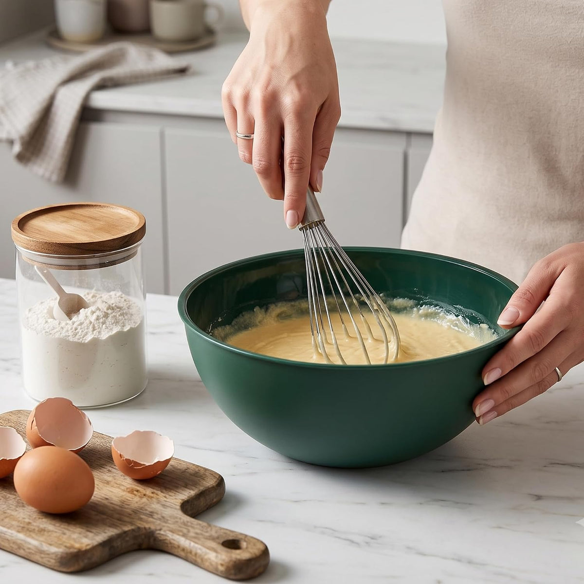 BoxedHome BPA Free Plastic Round Mixing Bowl with Lids, 12 Pack Nesting Bowls with Lids Set, Microwave and Dishwasher Safe Prep & Serving Bowls Great for Mixing, Baking, Serving (White, 12pcs)