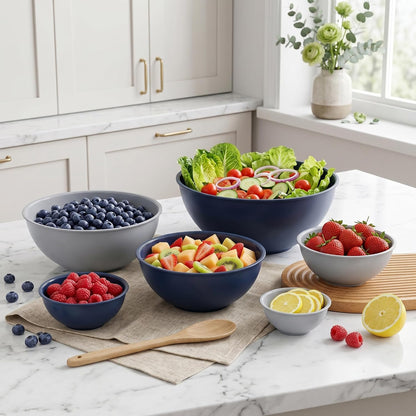 BoxedHome BPA Free Plastic Round Mixing Bowl with Lids, 12 Pack Nesting Bowls with Lids Set, Microwave and Dishwasher Safe Prep & Serving Bowls Great for Mixing, Baking, Serving (White, 12pcs)