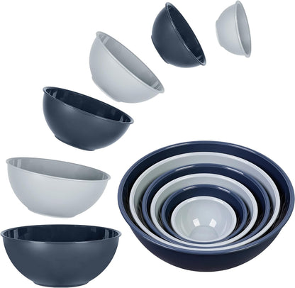BoxedHome BPA Free Plastic Round Mixing Bowl with Lids, 12 Pack Nesting Bowls with Lids Set, Microwave and Dishwasher Safe Prep & Serving Bowls Great for Mixing, Baking, Serving (White, 12pcs)