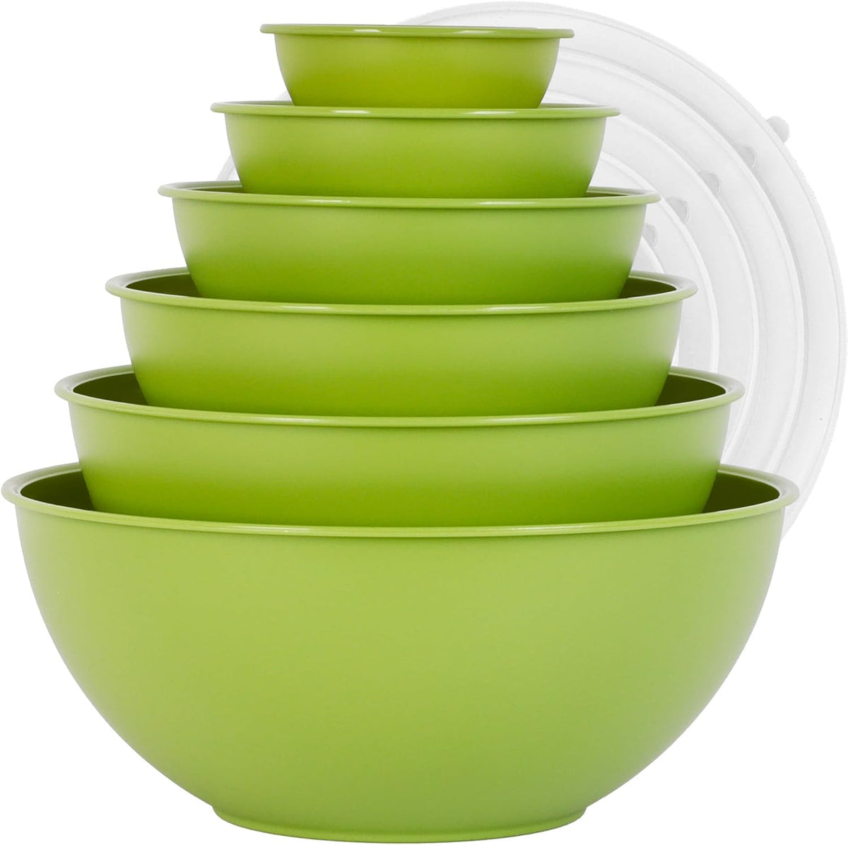 BoxedHome BPA Free Plastic Round Mixing Bowl with Lids, 12 Pack Nesting Bowls with Lids Set, Microwave and Dishwasher Safe Prep & Serving Bowls Great for Mixing, Baking, Serving (White, 12pcs)