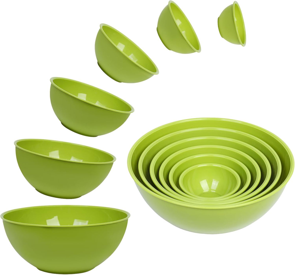 BoxedHome BPA Free Plastic Round Mixing Bowl with Lids, 12 Pack Nesting Bowls with Lids Set, Microwave and Dishwasher Safe Prep & Serving Bowls Great for Mixing, Baking, Serving (White, 12pcs)
