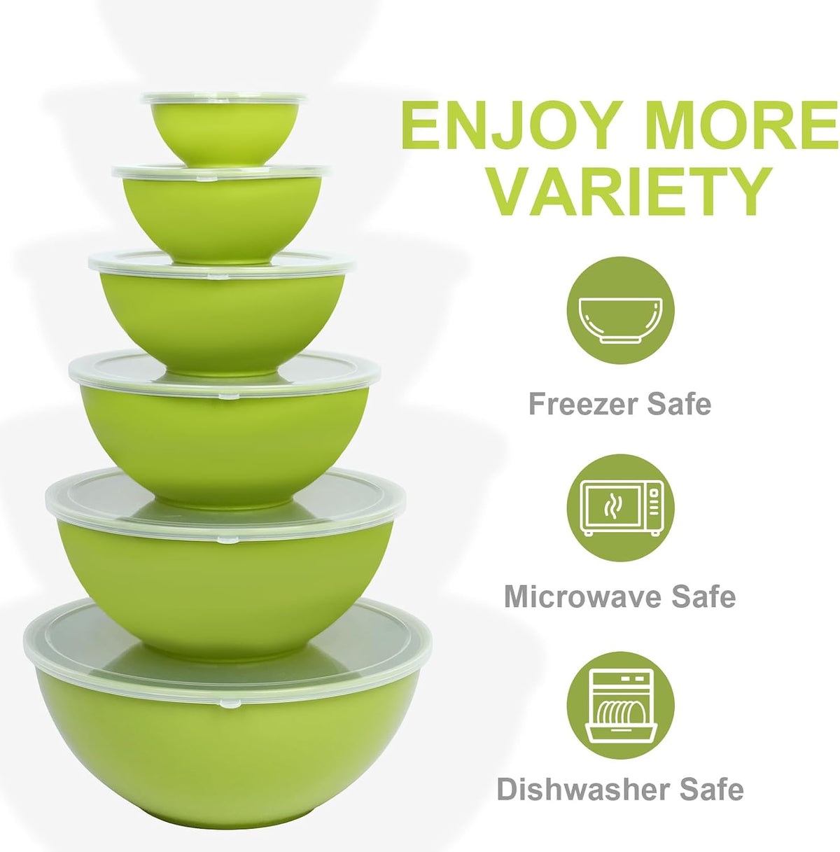 BoxedHome BPA Free Plastic Round Mixing Bowl with Lids, 12 Pack Nesting Bowls with Lids Set, Microwave and Dishwasher Safe Prep & Serving Bowls Great for Mixing, Baking, Serving (White, 12pcs)
