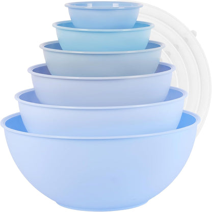 BoxedHome BPA Free Plastic Round Mixing Bowl with Lids, 12 Pack Nesting Bowls with Lids Set, Microwave and Dishwasher Safe Prep & Serving Bowls Great for Mixing, Baking, Serving (White, 12pcs)