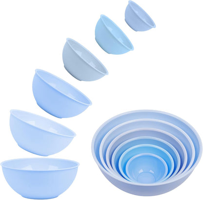 BoxedHome BPA Free Plastic Round Mixing Bowl with Lids, 12 Pack Nesting Bowls with Lids Set, Microwave and Dishwasher Safe Prep & Serving Bowls Great for Mixing, Baking, Serving (White, 12pcs)