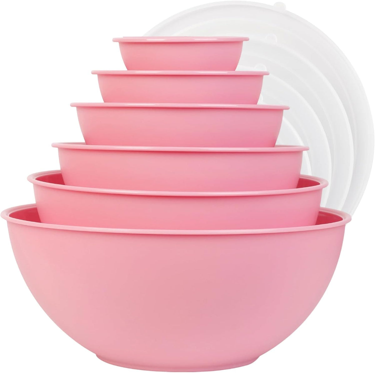 BoxedHome BPA Free Plastic Round Mixing Bowl with Lids, 12 Pack Nesting Bowls with Lids Set, Microwave and Dishwasher Safe Prep & Serving Bowls Great for Mixing, Baking, Serving (White, 12pcs)