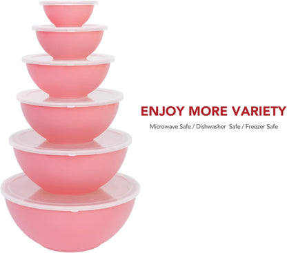BoxedHome BPA Free Plastic Round Mixing Bowl with Lids, 12 Pack Nesting Bowls with Lids Set, Microwave and Dishwasher Safe Prep & Serving Bowls Great for Mixing, Baking, Serving (White, 12pcs)