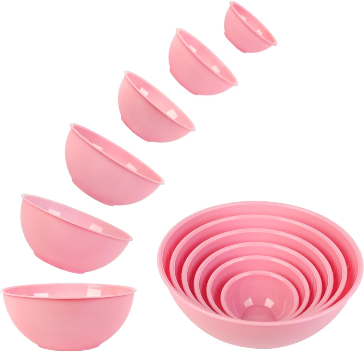 BoxedHome BPA Free Plastic Round Mixing Bowl with Lids, 12 Pack Nesting Bowls with Lids Set, Microwave and Dishwasher Safe Prep & Serving Bowls Great for Mixing, Baking, Serving (White, 12pcs)