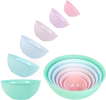 BoxedHome BPA Free Plastic Round Mixing Bowl with Lids, 12 Pack Nesting Bowls with Lids Set, Microwave and Dishwasher Safe Prep & Serving Bowls Great for Mixing, Baking, Serving (White, 12pcs)